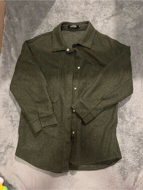 AMAZON Moss Green Oversized Button Down Shacket Wool Blend with Pockets- MEDIUM